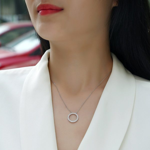 925 Sterling Silver Circle Pendant Chain Necklace - Image 2
