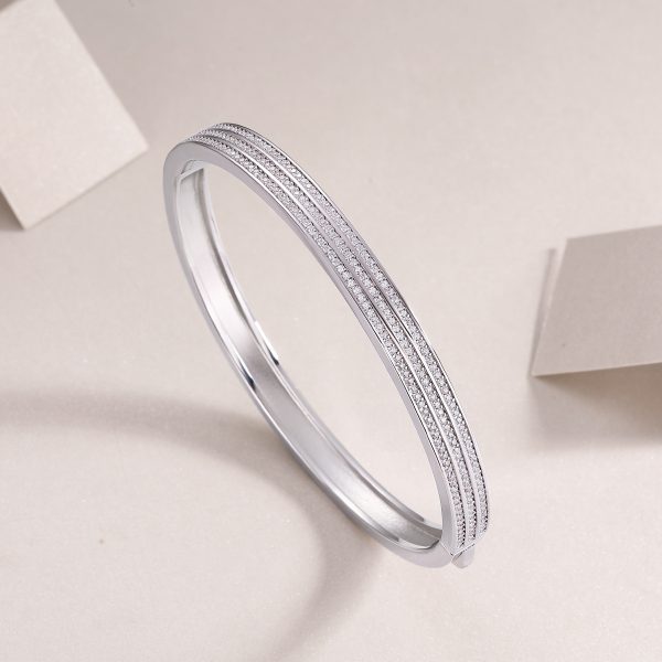 Silver Diamond Bangle Bracelet For Women - Image 4
