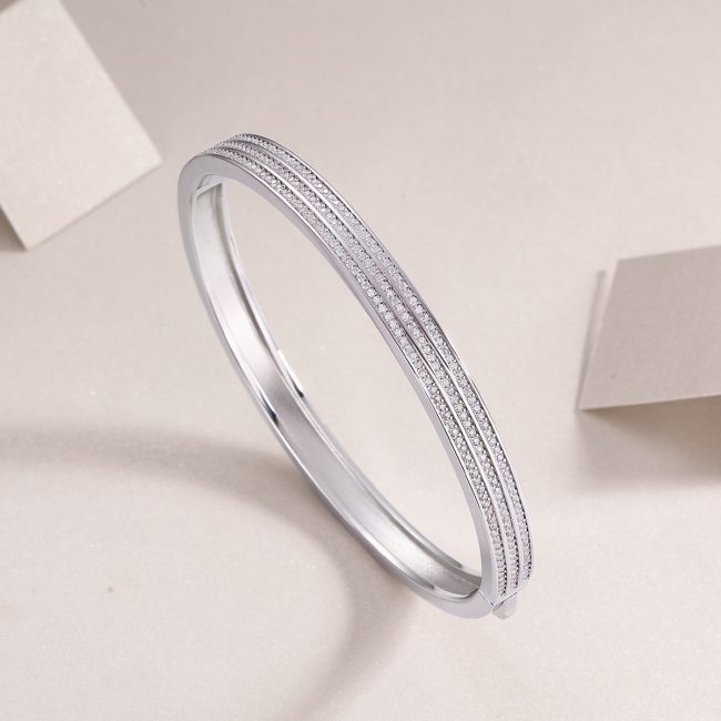 Silver Diamond Bangle Bracelet For Women - Image 4