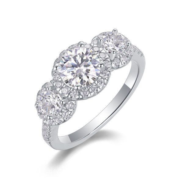 Three Diamond Engagement Ring in Sterling Silver