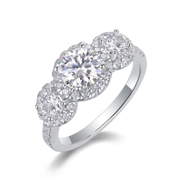 Three Diamond Engagement Ring in Sterling Silver