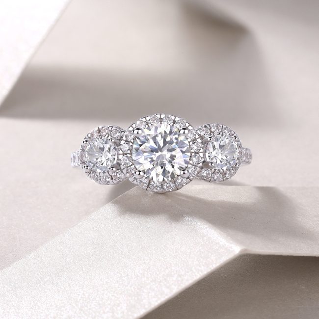 925 Sterling Silver Three Diamond Engagement Ring