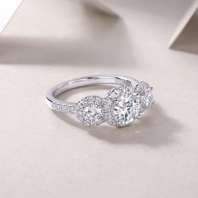 925 Sterling Silver Three Diamond Engagement Ring