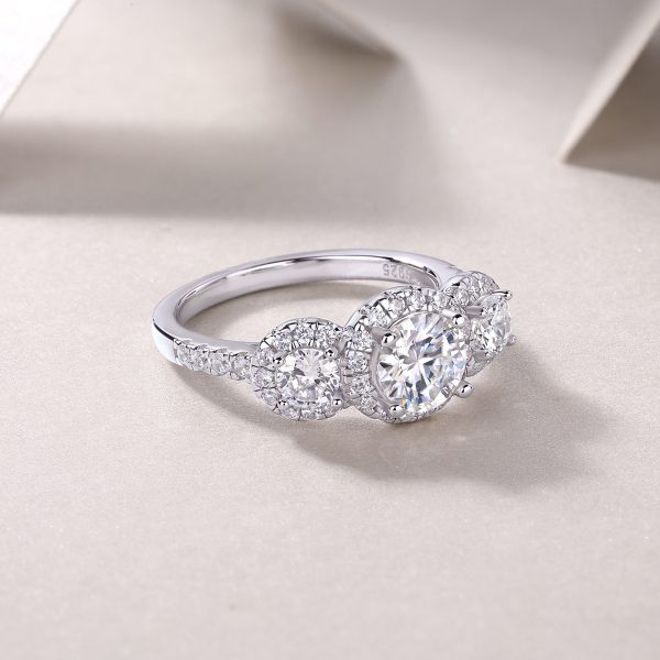 925 Sterling Silver Three Diamond Engagement Ring