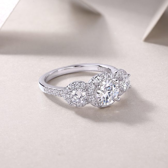 925 Sterling Silver Three Diamond Engagement Ring