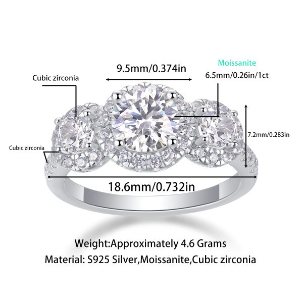Three Diamond Engagement Ring in Sterling Silver - Image 3