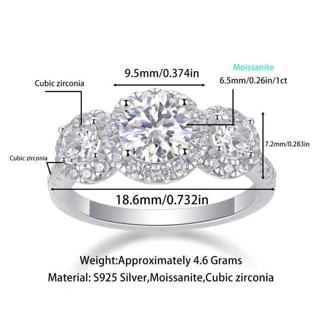 Three Diamond Engagement Ring in Sterling Silver - Image 3