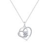925 Sterling Silver Double Heart Pendant Necklace With Diamond