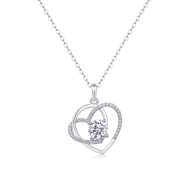 925 Sterling Silver Double Heart Pendant Necklace With Diamond