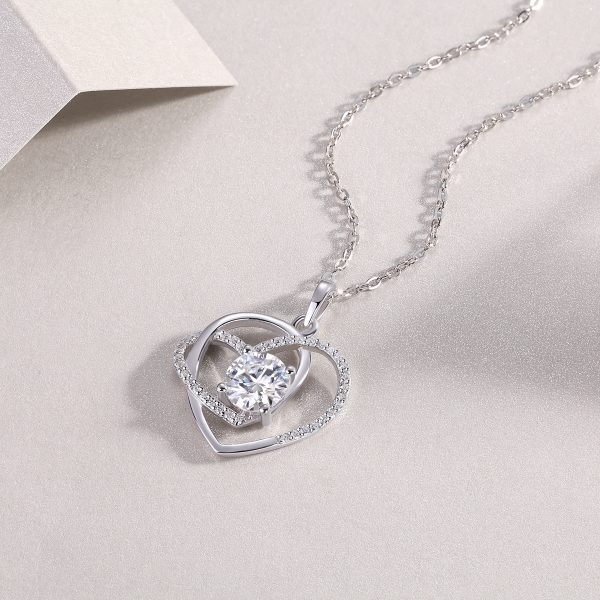 925 Sterling Silver Double Heart Pendant Necklace With Diamond - Image 5