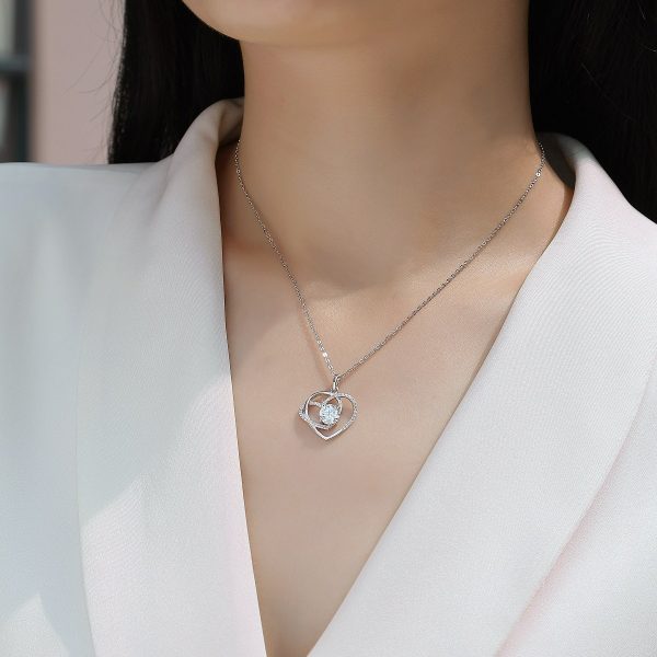925 Sterling Silver Double Heart Pendant Necklace With Diamond - Image 2