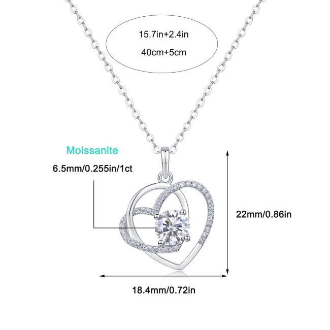 925 Sterling Silver Double Heart Pendant Necklace With Diamond - Image 3