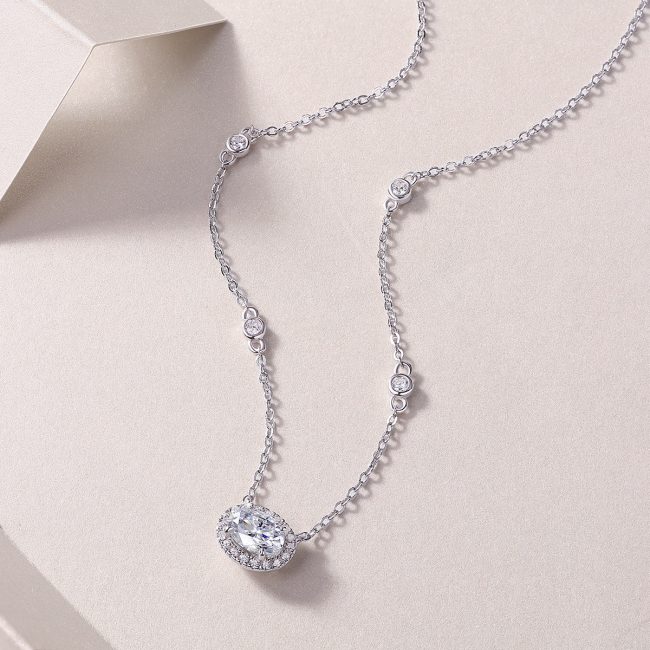 East West Oval Diamond Solitaire Pendant - Image 5