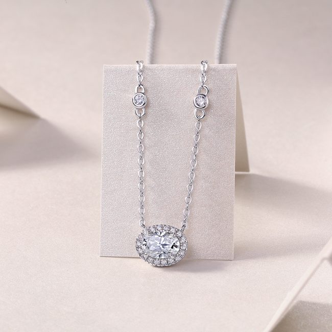 East West Oval Diamond Solitaire Pendant - Image 4