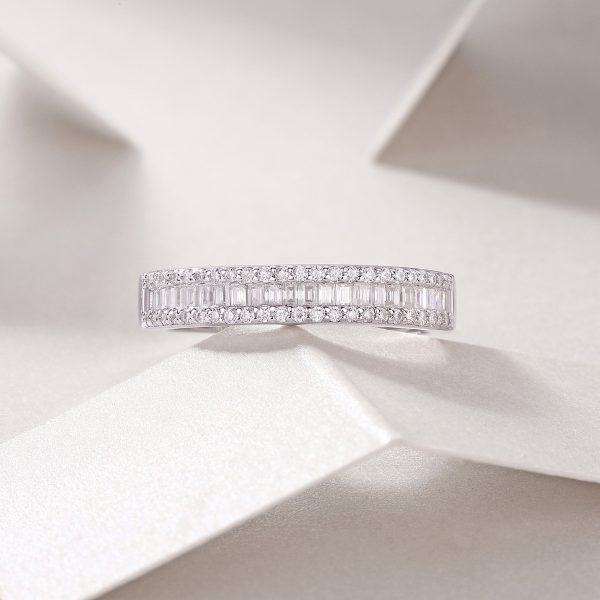 Emerald Cut Full Moissanite Ring In Sterling Silver