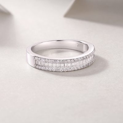 Sterling Silver Emerald Cut Full Moissanite Ring For Women