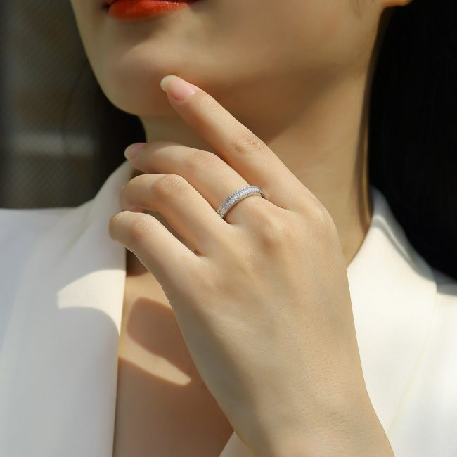 925 Sterling Silver Emerald Cut Full Moissanite Ring
