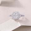 Emerald Cut Halo Engagement Ring In 925 Sterling Silver