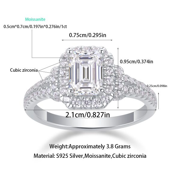 Halo Emerald Cut Diamond Engagement Ring In 925 Sterling Silver