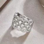 Anillo de cóctel de plata de ley 925 con diamantes para mujer