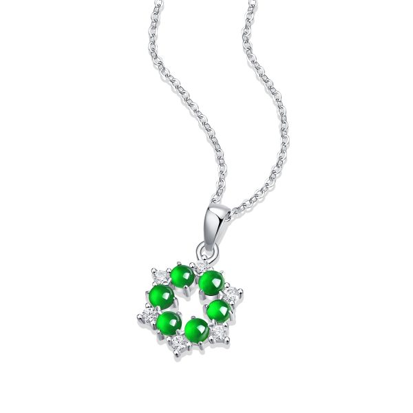 925 Sterling Silver 5 Stone Hoop Jade Pendant Necklace - Image 5