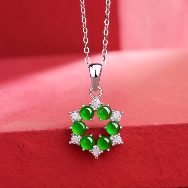 925 Sterling Silver 5 Stone Hoop Jade Pendant Necklace - Image 3