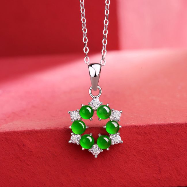 925 Sterling Silver 5 Stone Hoop Jade Pendant Necklace - Image 3