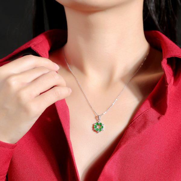 925 Sterling Silver 5 Stone Hoop Jade Pendant Necklace - Image 2