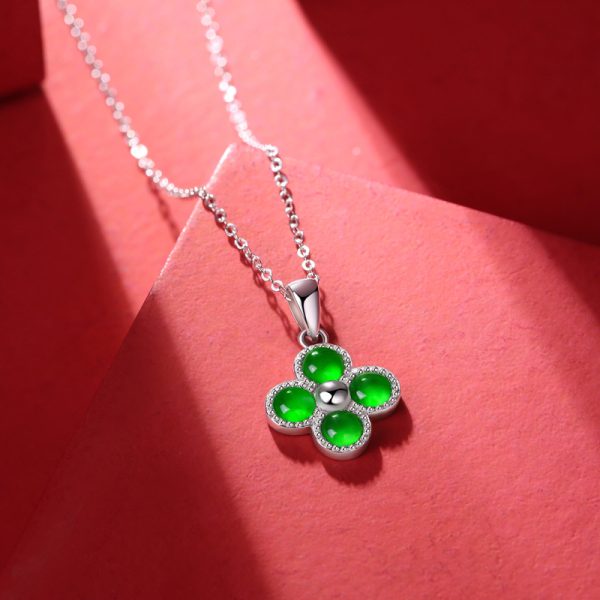 925 Sterling Silver Four leaf clover jade pendant necklace - Image 3