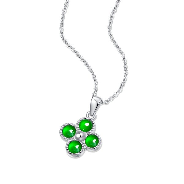 925 Sterling Silver Four leaf clover jade pendant necklace - Image 6
