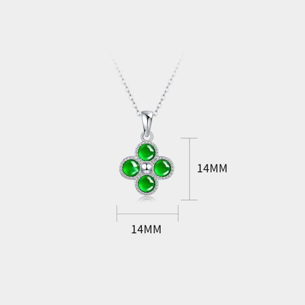 925 Sterling Silver Four leaf clover jade pendant necklace - Image 5
