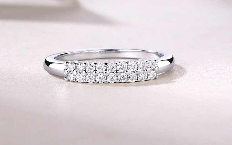 Half Eternity Ring Double Row Moissanite