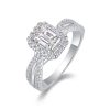 Women's Emerald Cut Halo Engagement Ring In 925 Sterling Silver
