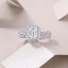 Emerald Cut Halo Engagement Ring In 925 Sterling Silver