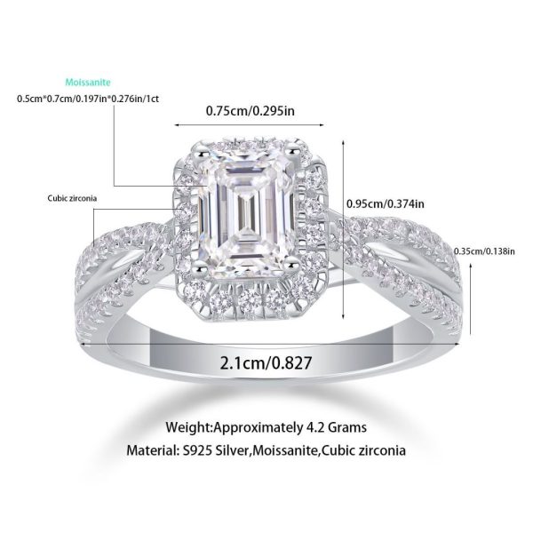 Halo Emerald Cut Diamond Engagement Ring In 925 Sterling Silver