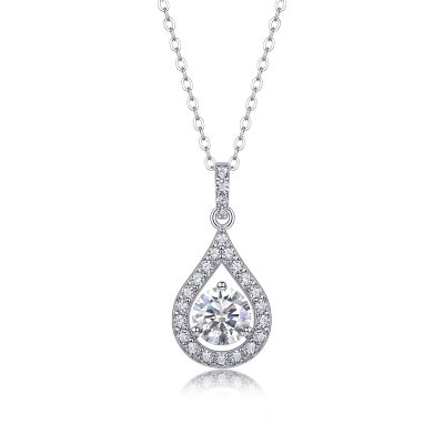 Halo Water Drop Solitaire Diamond Pendant