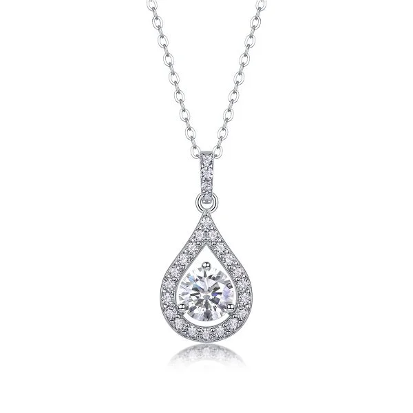 Halo Water Drop Solitaire Diamond Pendant