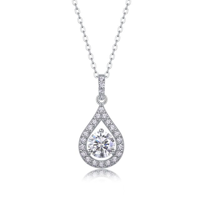 Halo Water Drop Solitaire Diamond Pendant