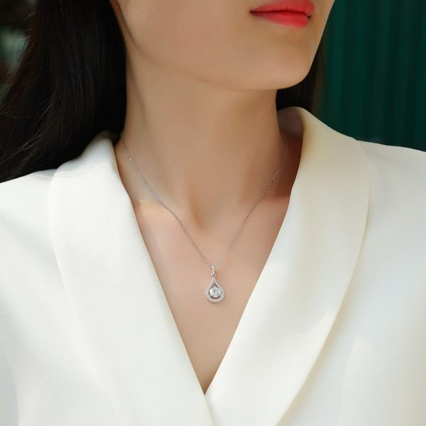 Halo Water Drop Solitaire Diamond Pendant - Image 2