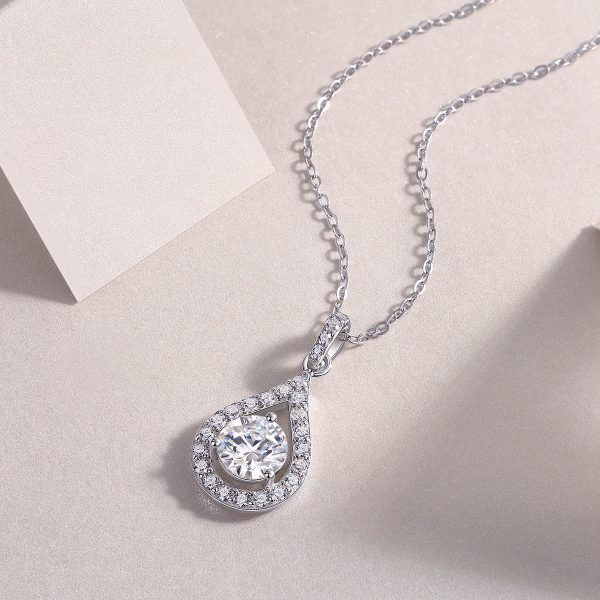 Halo Water Drop Solitaire Diamond Pendant - Image 4