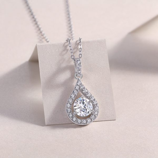 Halo Water Drop Solitaire Diamond Pendant - Image 5