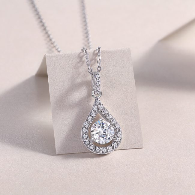 Halo Water Drop Solitaire Diamond Pendant - Image 5