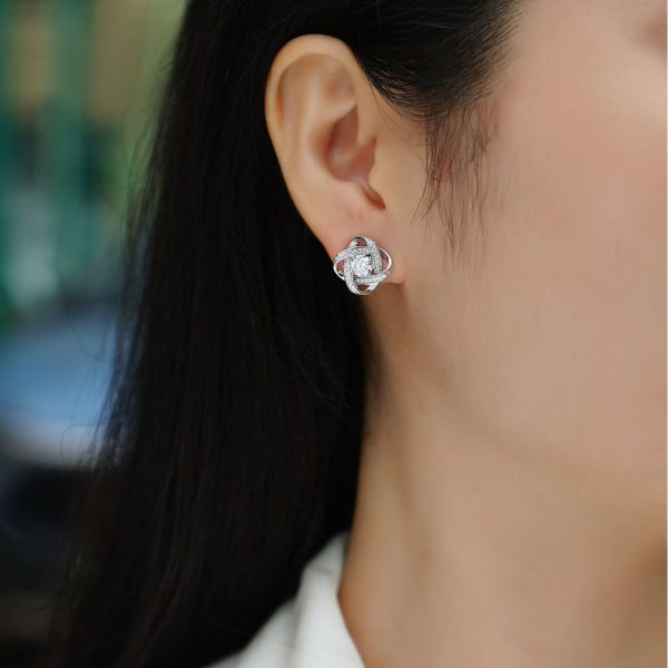 Sterling Silver Love Knot Stud Earrings For Women - Image 2
