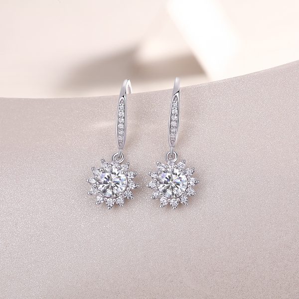 Silver Moissanite Sun Drop Earrings For Women - Image 4