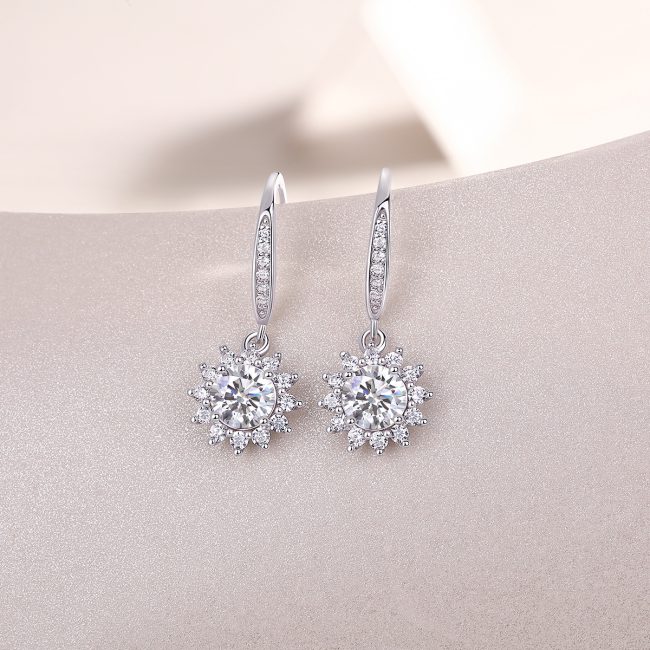 Silver Moissanite Sun Drop Earrings For Women - Image 4