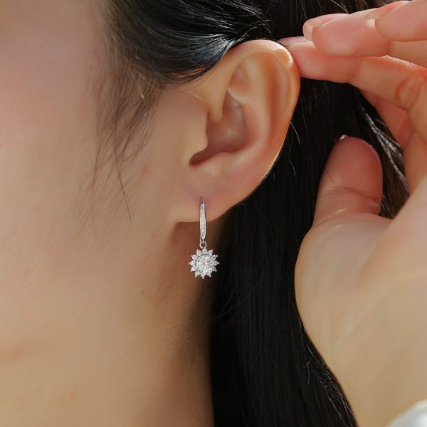 Silver Moissanite Sun Drop Earrings For Women - Image 2