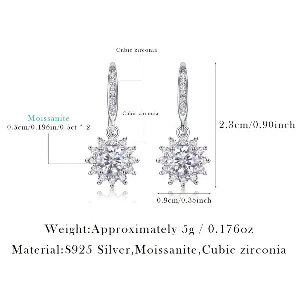 Silver Moissanite Sun Drop Earrings For Women - Image 3