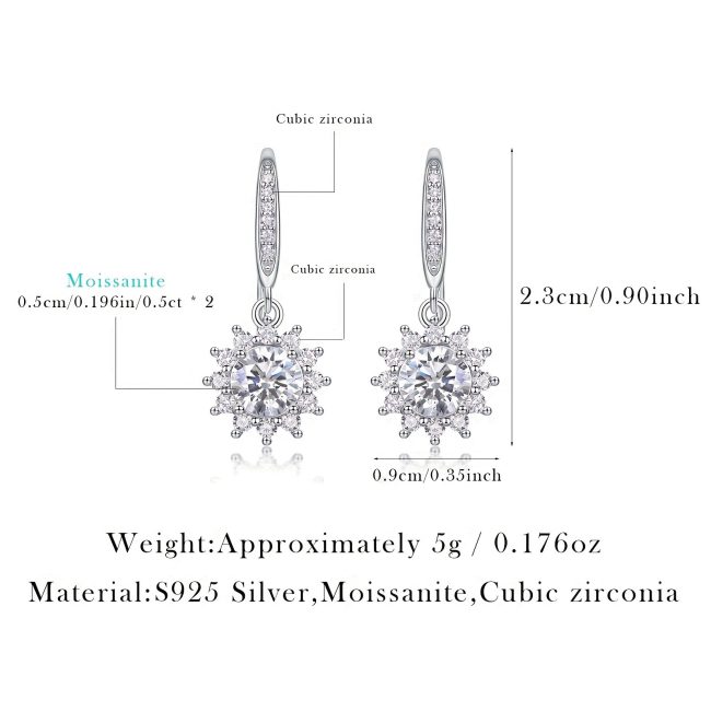 Silver Moissanite Sun Drop Earrings For Women - Image 3