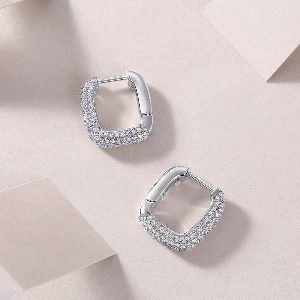 Moissanite square silver hoop earrings hinged