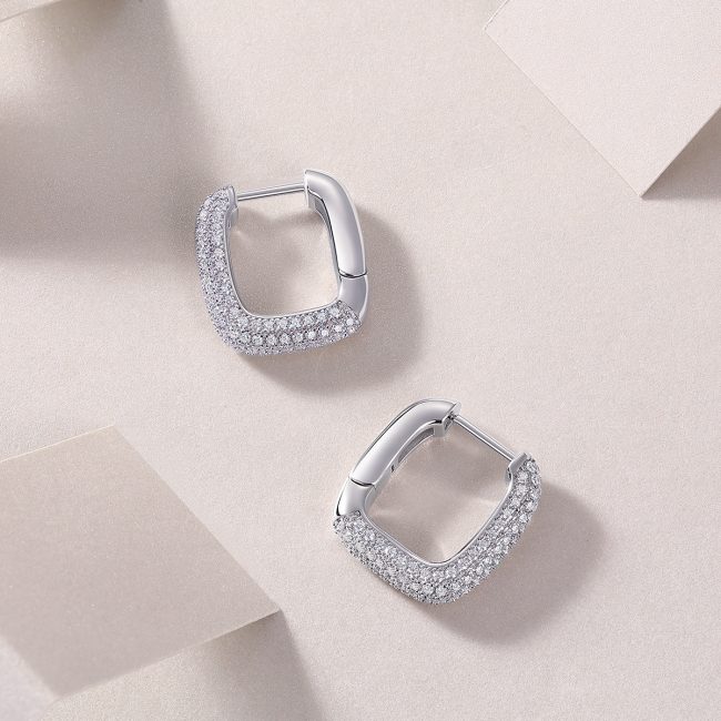 Moissanite square silver hoop earrings hinged